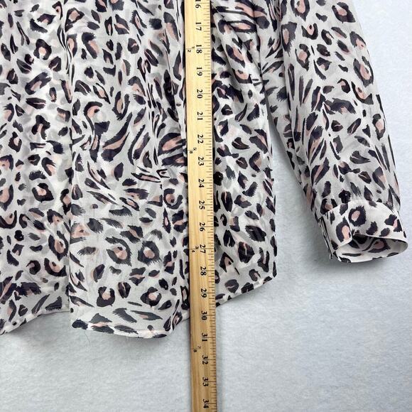 CAbi Glamour Animal Print SHEER White Leopard Cheetah V Neck Blouse XL - Picture 12 of 12